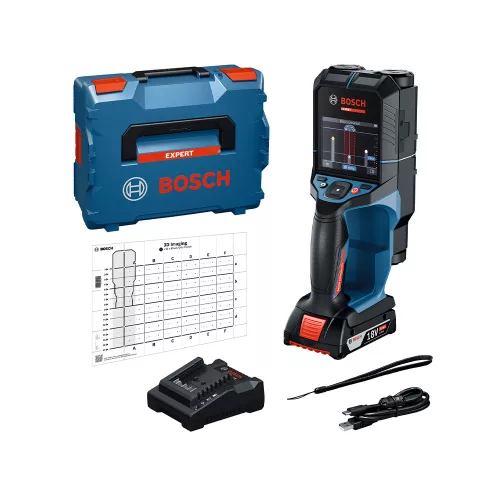 Bosch Expert D-tect 18V-200-17C+18V faldetektor  (18 V akkuval, töltővel) L-Boxx-ban