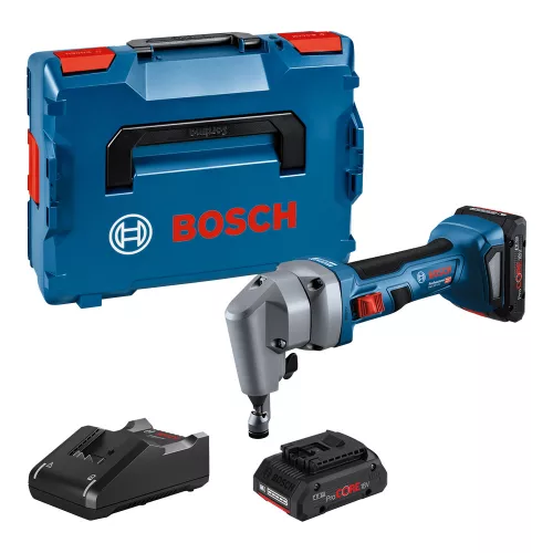 Bosch GNA 18V-16 E akkus folyamatos lyukasztó 18V 2x4,0 Ah, szerszámkofferben (Extra 5Ah akku ajándékba)