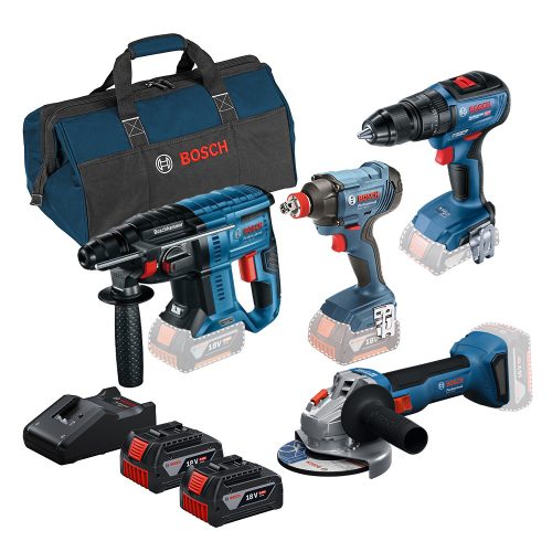 Bosch akkus gépszett GDX 180+GWS 18V-8+GSB 18V-50+GBH 18V-21 + 2x5ah akku táskában