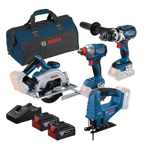 Bosch faipari akkus erőcsomag GDX 18V-285+GSB 18V-110 C+GKS 185-LI+GST 183-LI+2x5ah akku táskában