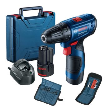   Bosch akkus fúrócsavarozó GSR 120-LI + 23 részes fúró- és bitkészlet 12V 2x2,0Ah