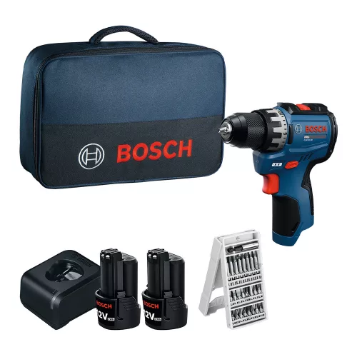Bosch akkus fúrócsavarozó GSR 12V-31 12V 2x2,0Ah – 25 részes bitkészlet, táskában