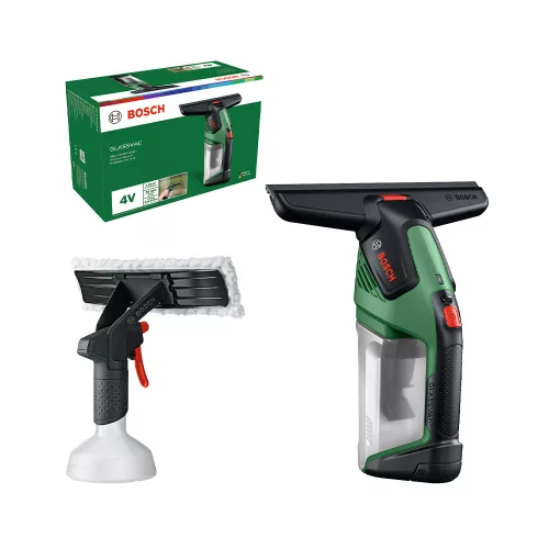 Bosch GLASSVAC akkus ablaktisztító 4V, 1x2,0 Ah, szórófeltét palackkal