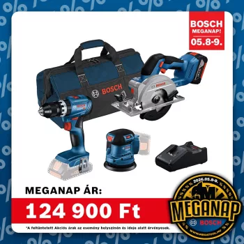   Bosch akkus gépszett GSB 18V-45 + GKS 18V-51 + GEX 185-LI + 1x4Ah akku + GAL 18V-40 + szerszámtáska