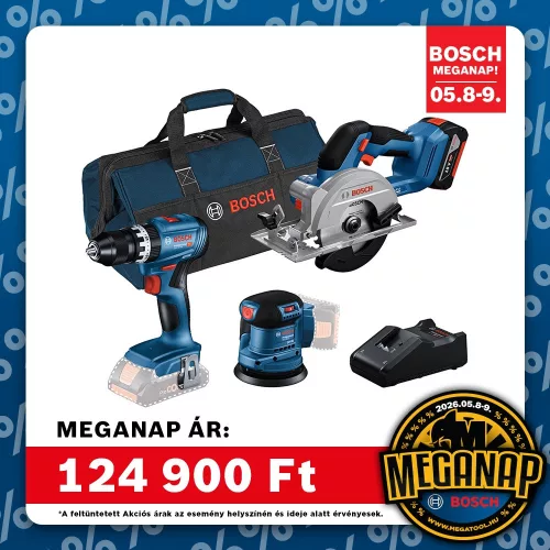 Bosch akkus gépszett GSB 18V-45 + GKS 18V-51 + GEX 185-LI + 1x4Ah akku + GAL 18V-40 + szerszámtáska