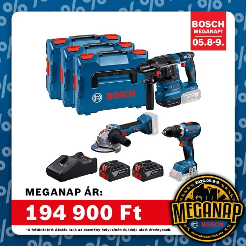Bosch akkus gépszett GBH 18V-22 + GSR 18V-65 + GWS 18V-8 + 2x5Ah akku + GAL 18V-40 + 3 db L-Boxx