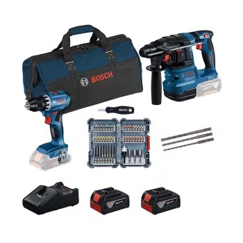   Bosch akkus szerszámkészlet GSR 18V-45 fúrócsavarozó, GBH 18V-22 fúrókalapács, 2x4,0Ah, bitkészle