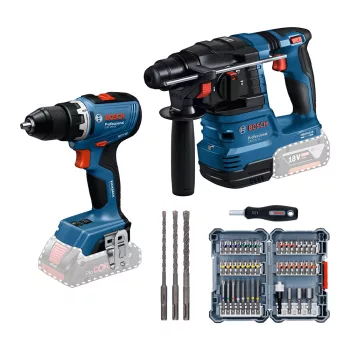   Bosch akkus szerszámkészlket GBH 18V-22 fúrócsavarhúzó, GSR 18V-65 fúrógép, bitkészlet, kofferban