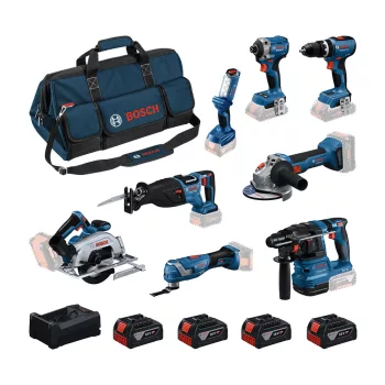   Bosch 8 gépes szerszámkészlet 18V GSB+GDR+GBH+GWS+GKS+GSA+GOP+GLI+4×5,0 Ah (Extra 5Ah akku ajándékba)