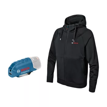   Bosch GHH 12+18V XA fűthető kapucnis pulóver, fekete, L-es (Extra 5Ah akku ajándékba)