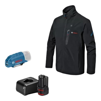   Bosch GHJ 12+18V XA fűthető kabát, fekete, L-es, 1x2.0Ah (Extra 5Ah akku ajándékba)