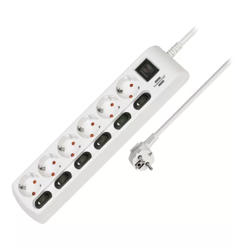 Brennenstuhl egyenként kapcsolható hálózati elosztó 6 dugalj, fehér, 2m