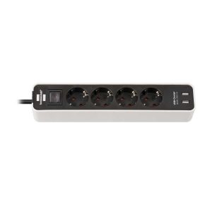   Brennenstuhl EColor elosztóba USB töltés 4-szeres fehér/fekete, 5m