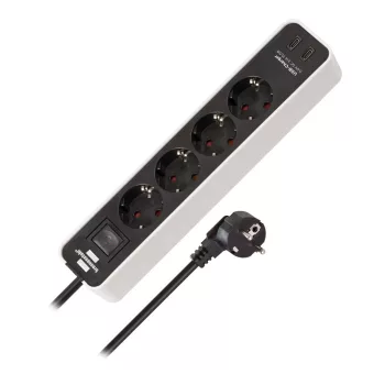   Brennenstuhl Ecolor aljzatszalag 2 USB C töltőaljzattal 4-utas fehér/fekete 1,5m H05VV-F3G1.5
