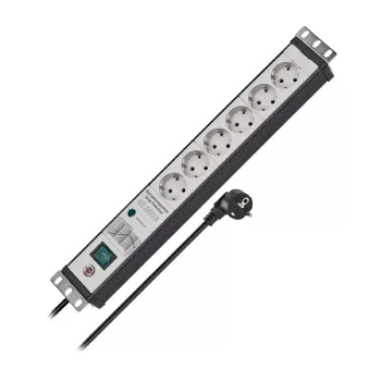   Brennenstuhl Premium-Line 60.000A elosztó, 6 dugalj, fekete/fehér, 3m