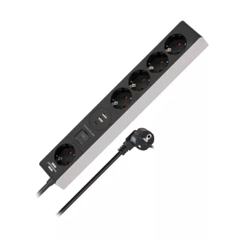   Brennenstuhl 5-szeres Power Delivery elosztó 5 dugalj, 2 USB és 1 C csat., fekete/szürke, 1,5m