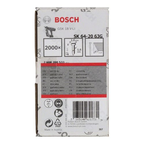 Bosch süllyesztettfeju szeg SK64-20 63G 2000db
