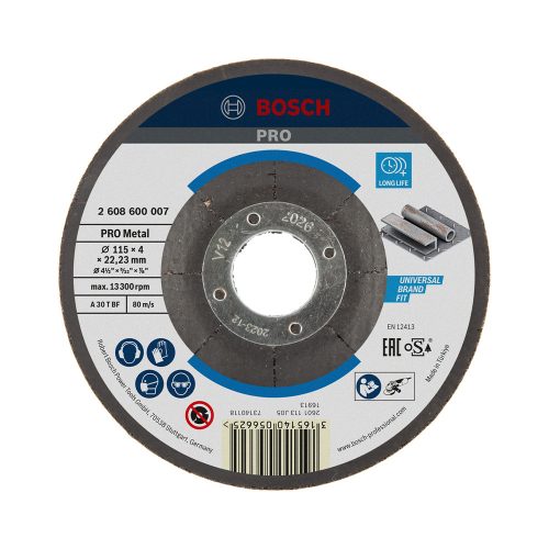 Bosch PRO hajlított csiszolótárcsa, nagyolótárcsa 115x4x22,23 mm, fémhez