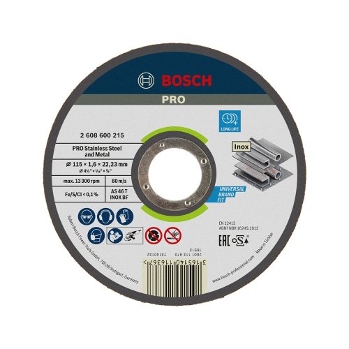 Bosch PRO egyenes vágókorong, 115x1,6x22,23 mm, inoxhoz, fémhez