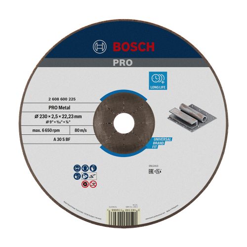 Bosch PRO egyenes vágókorong, 230x2,5x22,23 mm, fémhez