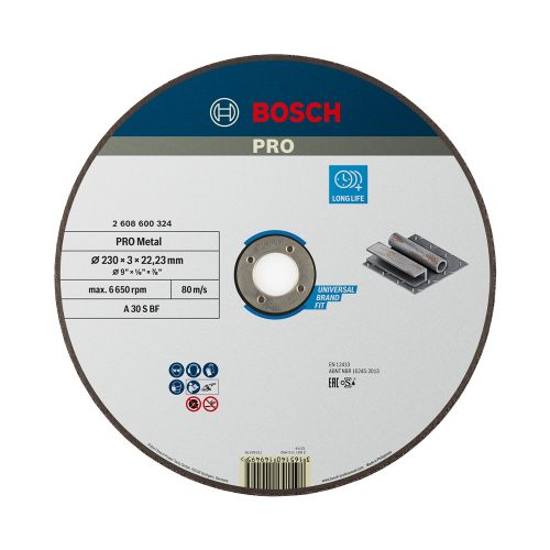 Bosch PRO egyenes vágókorong, 230x3x22,23 mm, inoxhoz