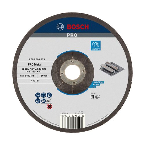 Bosch PRO hajlított csiszolótárcsa, nagyolótárcsa 180x8x22,23 mm, fémhez