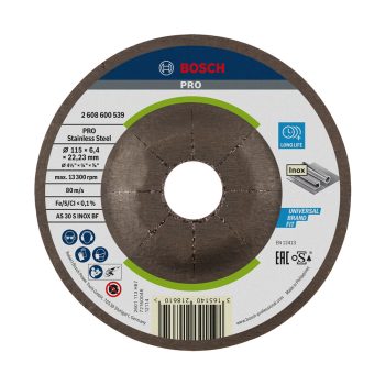   Bosch PRO hajlított csiszolótárcsa, nagyolótárcsa 115x6x22,23 mm, inoxhoz