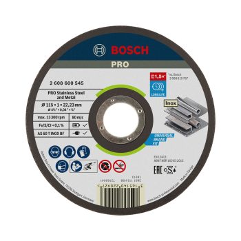   Bosch PRO egyenes vágókorong, 115x1x22,23 mm, inoxhoz, fémhez