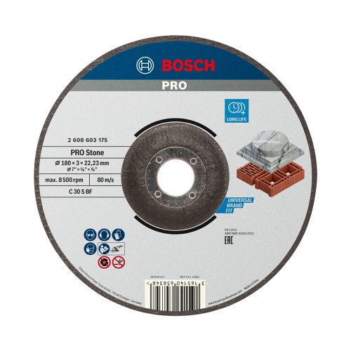 Bosch PRO hajlított Stone vágókorong, 180x3x22,23 mm, üreges tégla, márvány