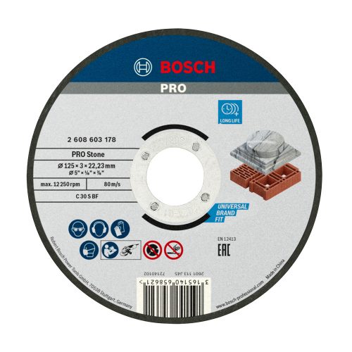 Bosch PRO egyenes Stone vágókorong, 125x3x22,23 mm, üreges tégla, márvány