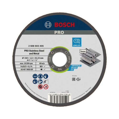 Bosch PRO egyenes vágókorong, 150x1,6x22,23 mm, inoxhoz, fémhez