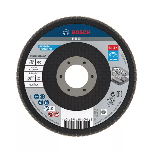 Bosch PRO X571 legyezőtárcsa, 115 mm, G60, inoxhoz, fémhez (Regisztrációval akár extra értékes ajándék is elérhető!)