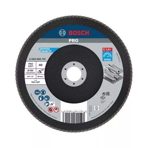 Bosch PRO X571 legyezőtárcsa, 180 mm, G40, inoxhoz, fémhez (Regisztrációval akár extra értékes ajándék is elérhető!)