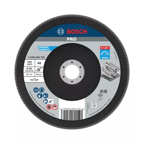 Bosch PRO X571 legyezőtárcsa, 180 mm, G80, inoxhoz, fémhez (Regisztrációval akár extra értékes ajándék is elérhető!)