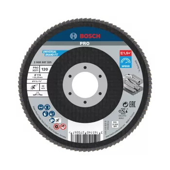   Bosch PRO X571 legyezőtárcsa, 115 mm, G120, inoxhoz, fémhez (Regisztrációval akár extra értékes ajándék is elérhető!)