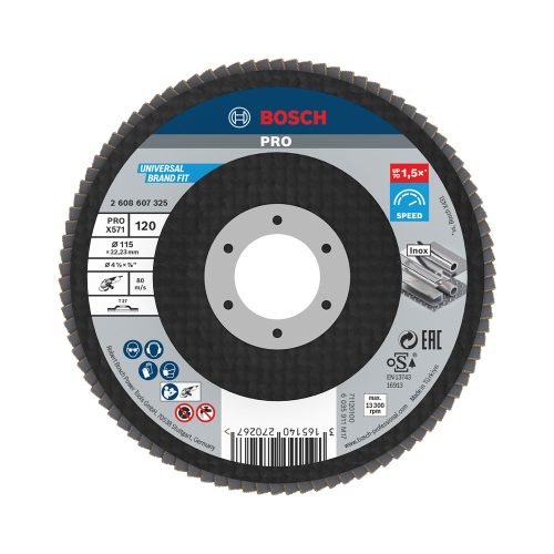 Bosch PRO X571 legyezőtárcsa, 115 mm, G120, inoxhoz, fémhez
