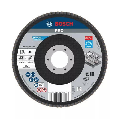 Bosch PRO X571 legyezőtárcsa, 125 mm, G40, inoxhoz, fémhez (Regisztrációval akár extra értékes ajándék is elérhető!)