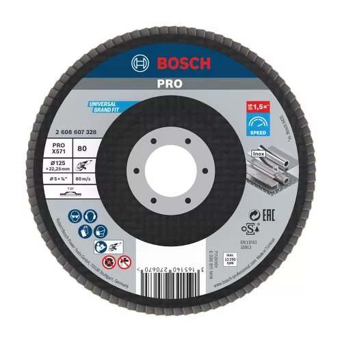 Bosch PRO X571 legyezőtárcsa, 125 mm, G80, inoxhoz, fémhez (Regisztrációval akár extra értékes ajándék is elérhető!)