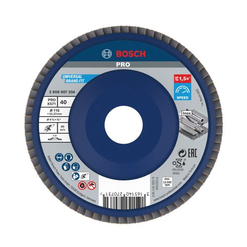 Bosch PRO X571 legyezőtárcsa, 115 mm, G40, inoxhoz, fémhez