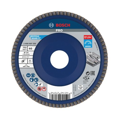 Bosch PRO X571 legyezőtárcsa, 115 mm, G60, inoxhoz, fémhez