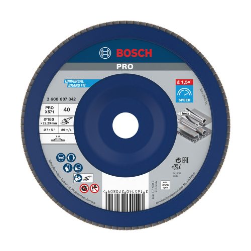 Bosch PRO X571 legyezőtárcsa, 180 mm, G40, inoxhoz, fémhez