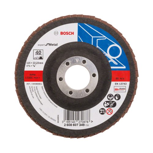 Bosch EXPERT X551 legyezőtárcsa fémhez, egyenes, üvegszövet alátéttányér, Zirkon 115mm, G40
