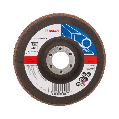 Bosch EXPERT X551 legyezőtárcsa fémhez, egyenes, üvegszövet alátéttányér, Zirkon 125mm, G120