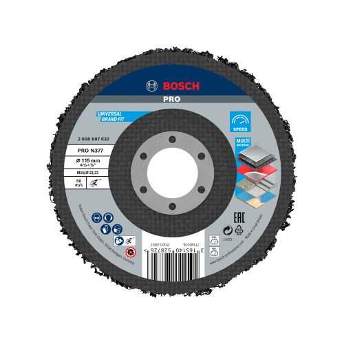 Bosch PRO N377 Multi Material tisztítókorong, 115 mm, 22,23 mm, fém, alumínium, festék, kő