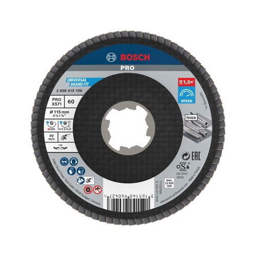Bosch PRO X571 X-LOCK, M14 legyezőtárcsa, 115 mm, G60, fémhez, inoxhoz