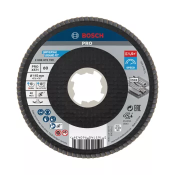   Bosch PRO X571 X-LOCK, M14 legyezőtárcsa, 115 mm, G80, fémhez, inoxhoz