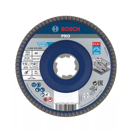 Bosch PRO X571 X-LOCK, M14 legyezőtárcsa, 125 mm, G40, fémhez, inoxhoz (Regisztrációval akár extra értékes ajándék is elérhető!)