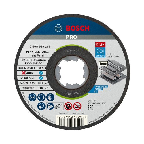Bosch PRO X-LOCK, M14 vágókorong készlet fémdobozban, 115x1x22,23 mm, fémhez, inoxhoz 10 db