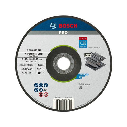 Bosch PRO egyenes vágókorong, 180x1,6x22,23 mm, fémhez, inoxhoz