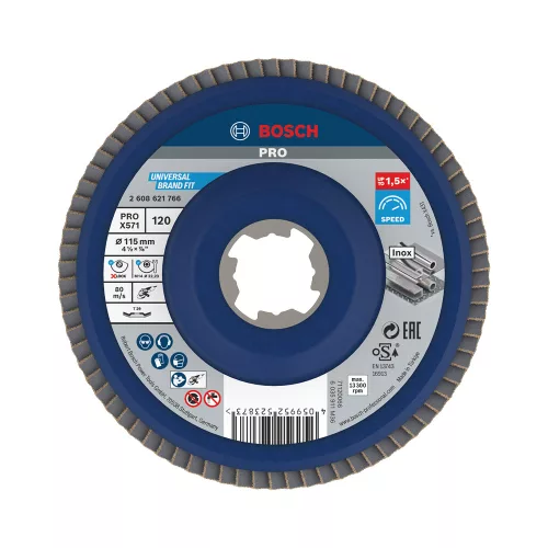 Bosch PRO X571 X-LOCK, M14 legyezőtárcsa, 115 mm, G120, fémhez, inoxhoz (Regisztrációval akár extra értékes ajándék is elérhető!)
